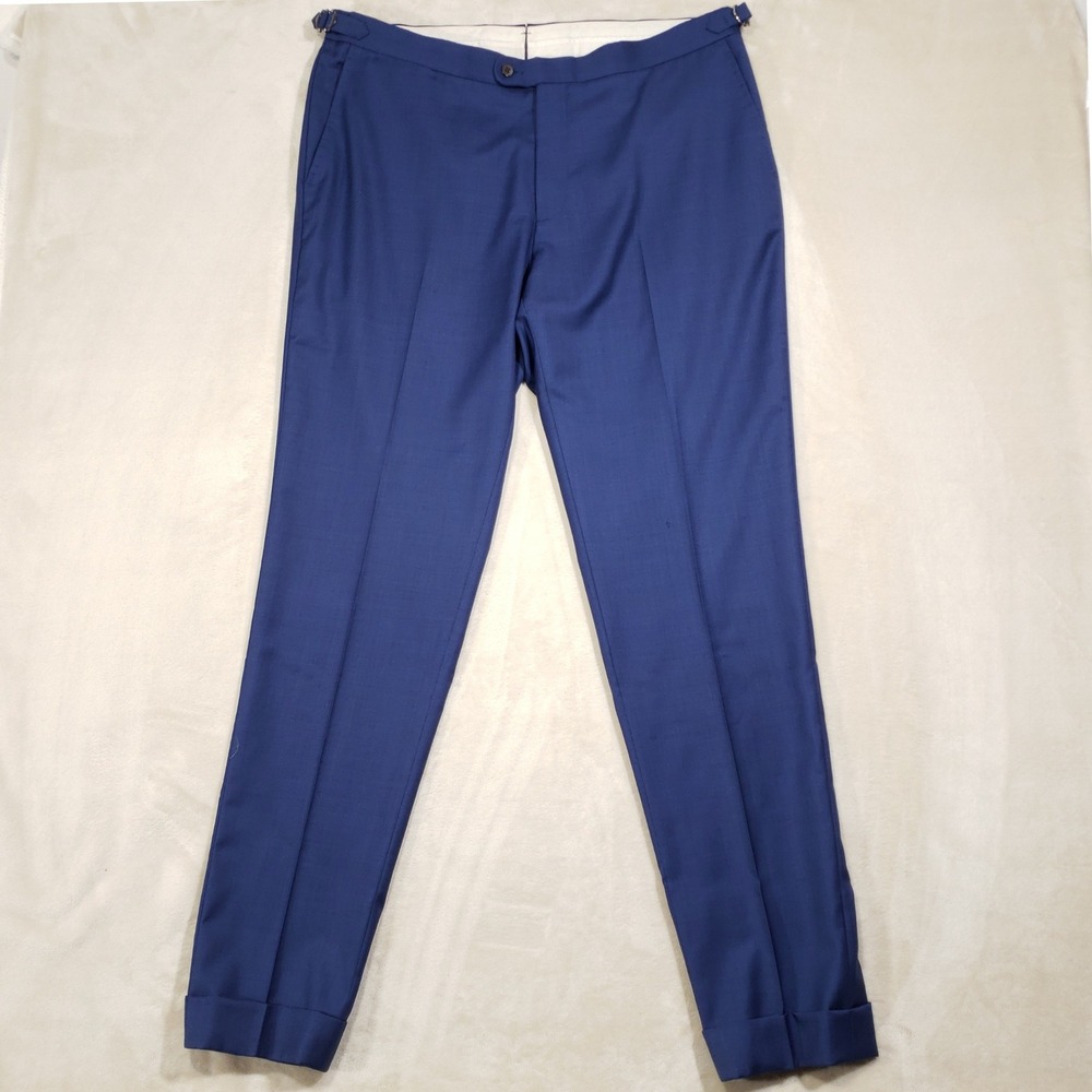 SUITSUPPLY Trousers Men 40 Blue Brescia Wool Barberis Canonico Strap Side Pants